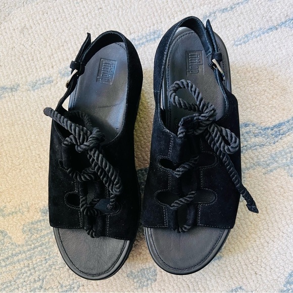 FITFLOP FAYE LACE UP SLINGBACK PLATFORM WEDGE BLACK SIZE 8 EUC - Picture 9 of 10